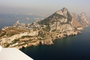 Famous Gibraltar Rock. There is a cable car that can bring you to the top but it's even more impressive from the sky. The winds blowing over this rock formation create dangerous turbulence on the runway. Photo: Jiri Prusa